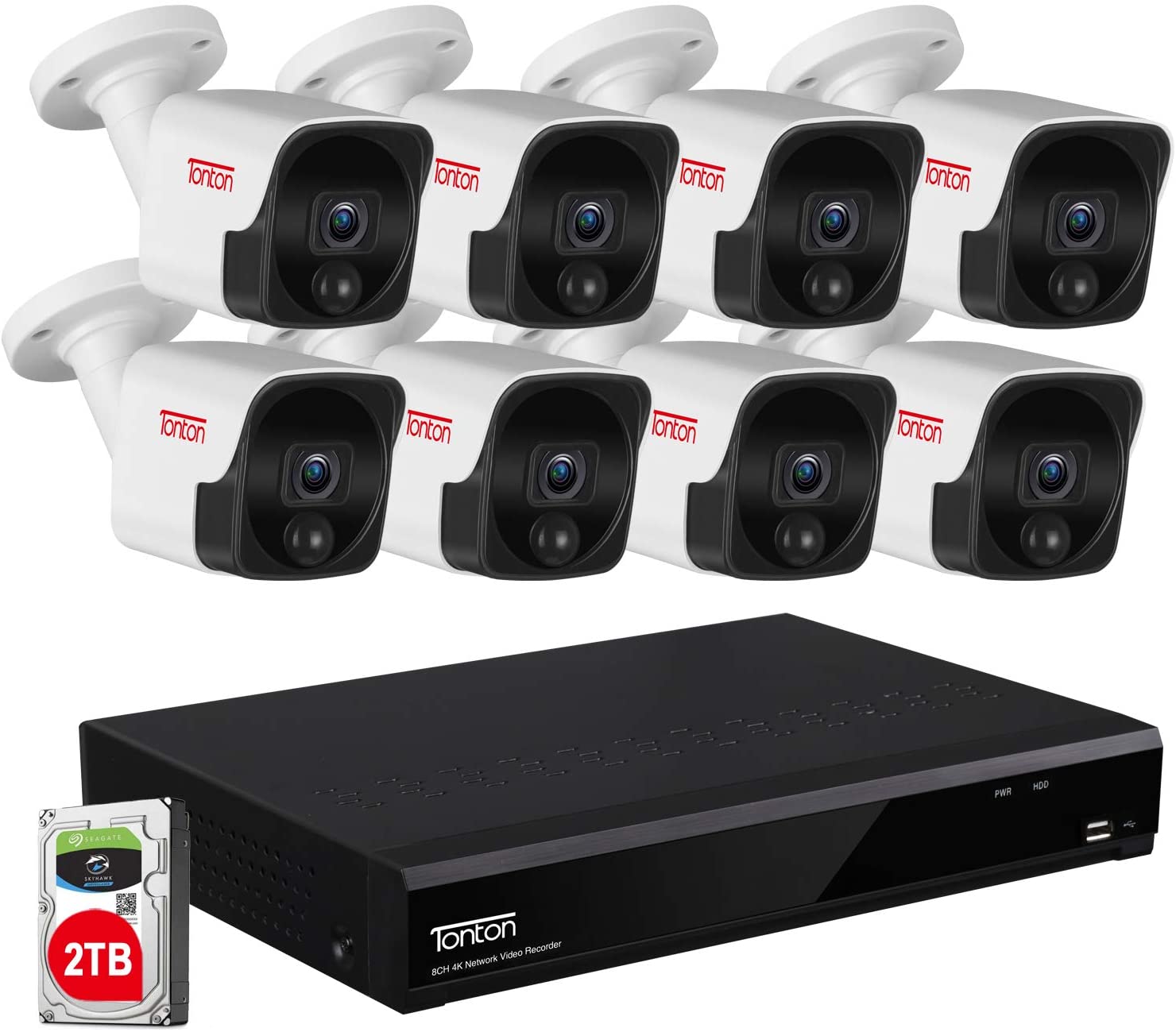 Tonton 1080P Surveillance Camera System Outdoor,8CH 1080P DVR Recorder with 4PCS 2MP Waterproof Bullet Camera and 4PCS Dome Camera,Smart Motion Detection and Alerts,Metal Housing,Easy Remote Access 