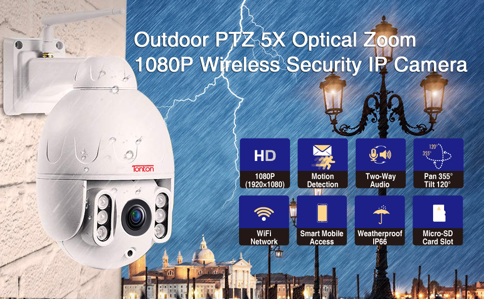 Outdoor PTZ WiFi 5MP 20X Optical Zoom Wireless IP Auto-Tracking Camera for Security Surveillance with Audio Support IP66 Waterproof,ONVIF Protocol,200ft IR Night Vision and Auto Cruise 